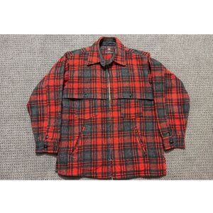 Johnson Woolen Mills Double Cape Jac Shirt Vintage Wool Red Green Plaid Mens XL